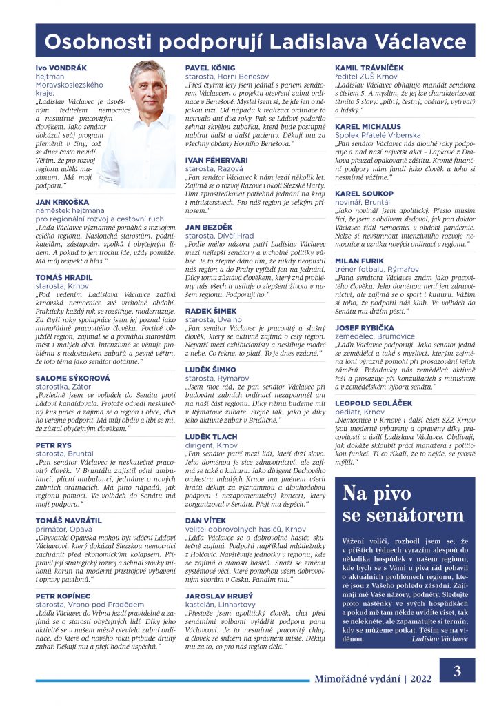 OSOBNOSTI PODPORUJÍCÍ LADISLAVA VÁCLAVCE